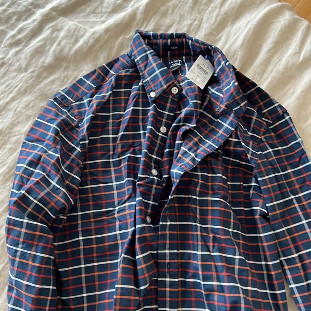 NWT Tattersall Slim Flex Oxford Shirt Nightfall Blue